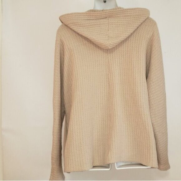 American Eagle Open Hooded Waffle Knit Cardigan Soft Sexy Beige Size Small - Picture 12 of 14